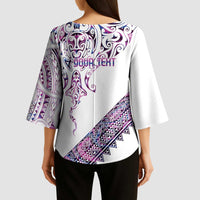 Mawhero Paua shell Kowhaiwhai Taniko Personalised Kimono Sleeve Blouse Manta Ray Shark-Turtle Maori Tribal Style LT9 - Polynesian Pride