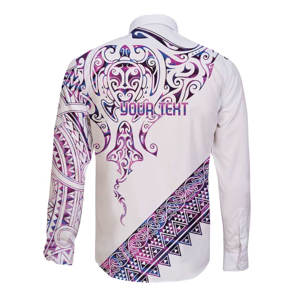 Mawhero Paua shell Kowhaiwhai Taniko Personalised Long Sleeve Button Shirt Manta Ray Shark-Turtle Maori Tribal Style