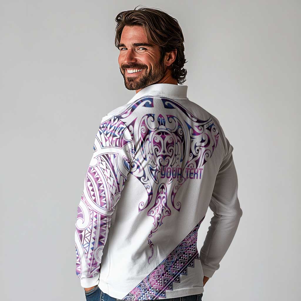 Mawhero Paua shell Kowhaiwhai Taniko Personalised Long Sleeve Polo Shirt Manta Ray Shark-Turtle Maori Tribal Style LT9 - Polynesian Pride