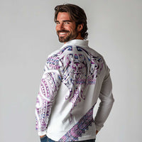 Mawhero Paua shell Kowhaiwhai Taniko Personalised Long Sleeve Polo Shirt Manta Ray Shark-Turtle Maori Tribal Style LT9 - Polynesian Pride