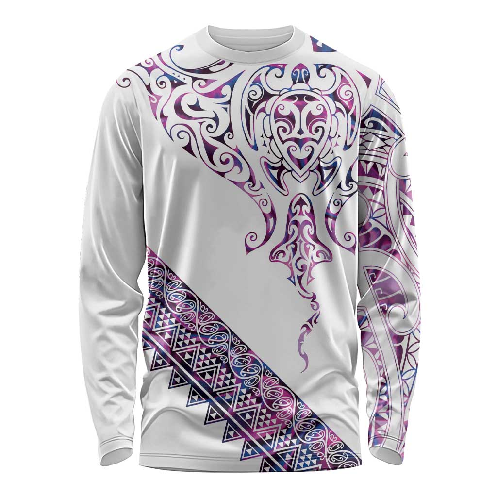 Mawhero Paua shell Kowhaiwhai Taniko Personalised Long Sleeve Shirt Manta Ray Shark-Turtle Maori Tribal Style