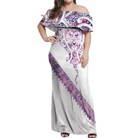 Mawhero Paua shell Kowhaiwhai Taniko Personalised Off Shoulder Maxi Dress Manta Ray Shark-Turtle Maori Tribal Style