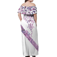 Mawhero Paua shell Kowhaiwhai Taniko Personalised Off Shoulder Maxi Dress Manta Ray Shark-Turtle Maori Tribal Style