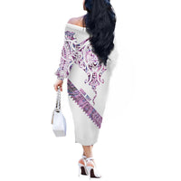 Mawhero Paua shell Kowhaiwhai Taniko Personalised Off The Shoulder Long Sleeve Dress Manta Ray Shark-Turtle Maori Tribal Style LT9 - Polynesian Pride