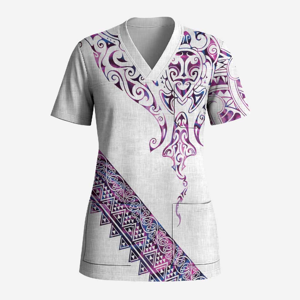 Mawhero Paua shell Kowhaiwhai Taniko Personalised Scrub Top Manta Ray Shark-Turtle Maori Tribal Style
