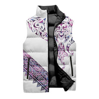 Mawhero Paua shell Kowhaiwhai Taniko Personalised Sleeveless Puffer Jacket Manta Ray Shark-Turtle Maori Tribal Style