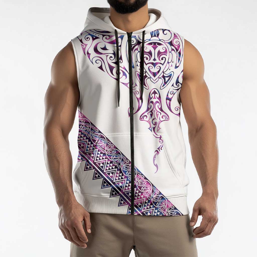 Mawhero Paua shell Kowhaiwhai Taniko Personalised Sleeveless Zip Hoodie Manta Ray Shark-Turtle Maori Tribal Style LT9 - Polynesian Pride