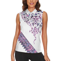 Mawhero Paua shell Kowhaiwhai Taniko Personalised Women Sleeveless Polo Shirt Manta Ray Shark-Turtle Maori Tribal Style LT9 - Polynesian Pride