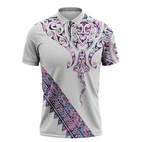 Mawhero Paua shell Kowhaiwhai Taniko Personalised Zipper Polo Shirt Manta Ray Shark-Turtle Maori Tribal Style LT9 Pink - Polynesian Pride