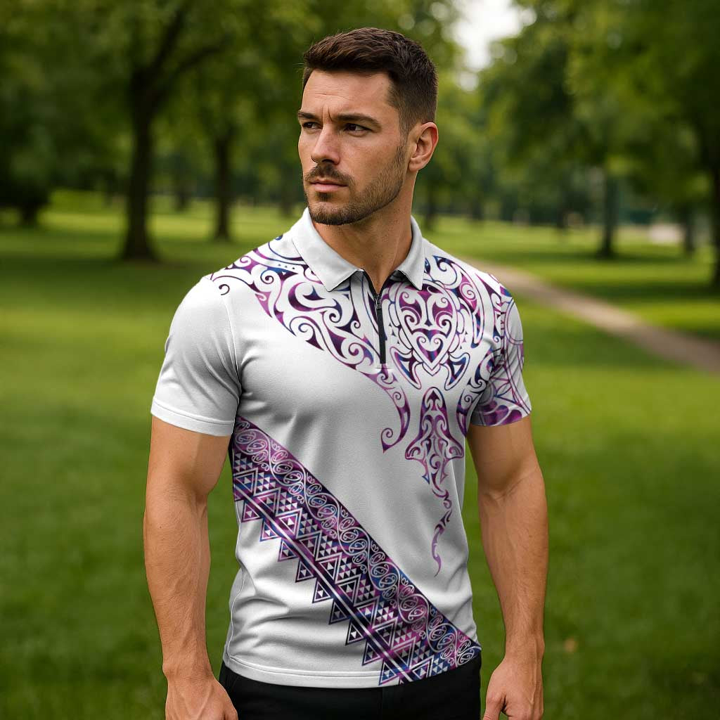 Mawhero Paua shell Kowhaiwhai Taniko Personalised Zipper Polo Shirt Manta Ray Shark-Turtle Maori Tribal Style LT9 - Polynesian Pride