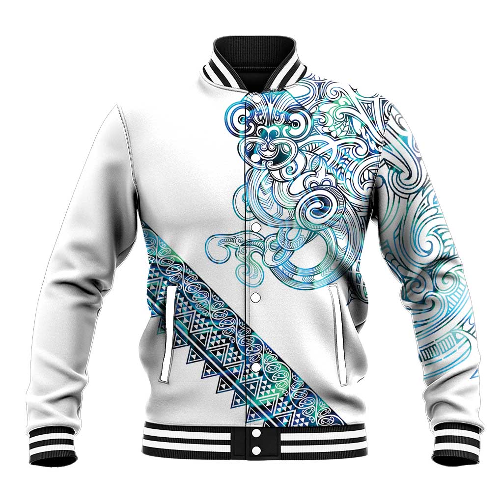 Kahui Whetu Paua shell Kowhaiwhai Taniko Personalised Baseball Jacket Taniwha Maori Tribal Style