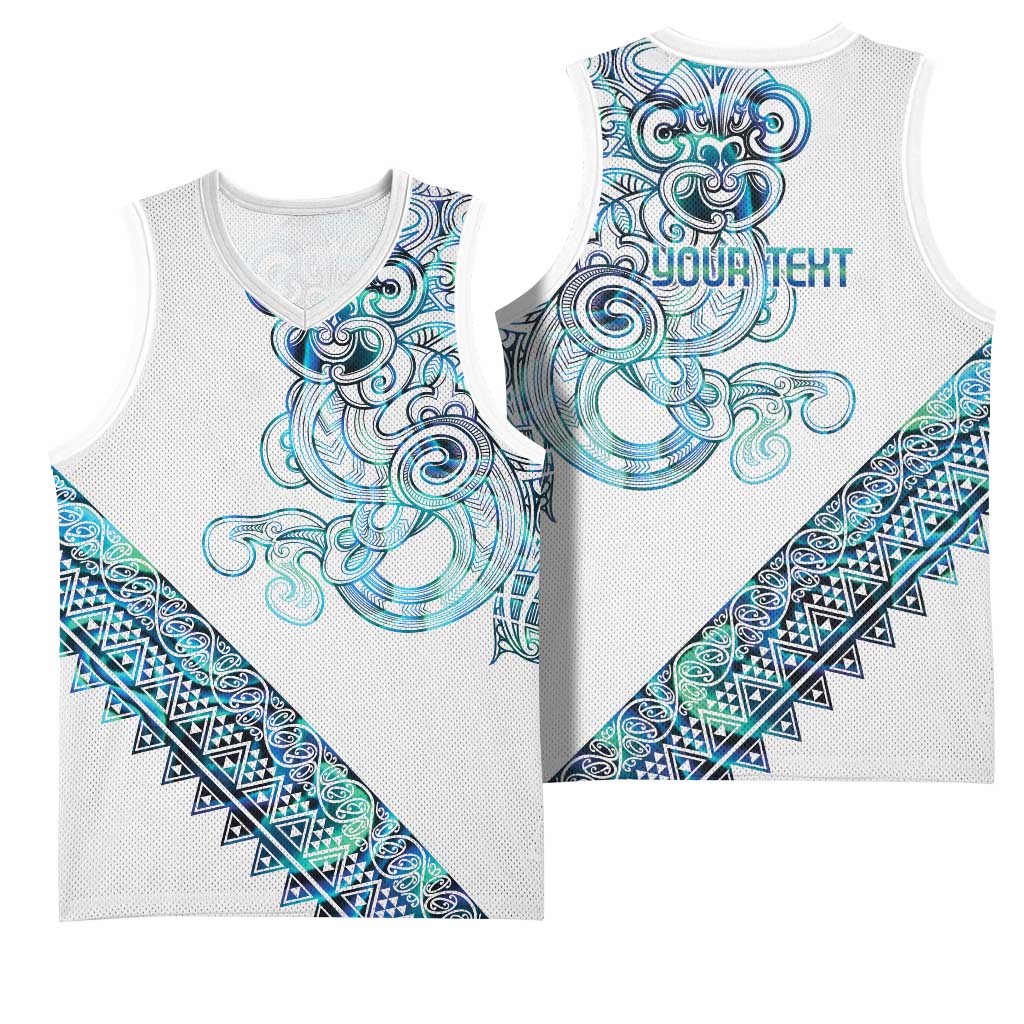 Kahui Whetu Paua shell Kowhaiwhai Taniko Personalised Basketball Jersey Taniwha Maori Tribal Style