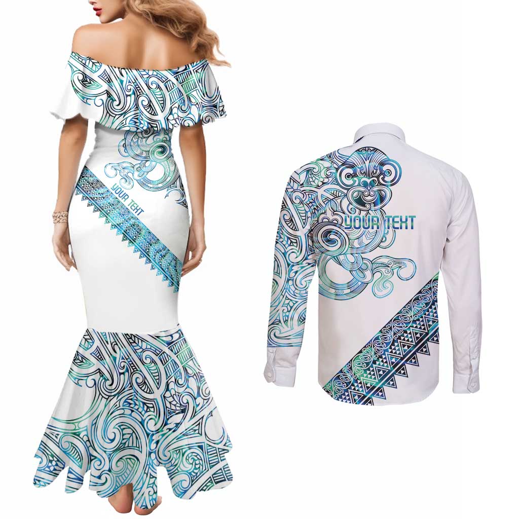 Kahui Whetu Paua shell Kowhaiwhai Taniko Personalised Couples Matching Mermaid Dress and Long Sleeve Button Shirt Taniwha Maori Tribal Style LT9 - Polynesian Pride