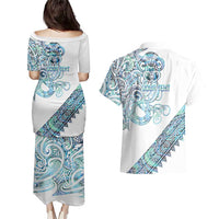 Kahui Whetu Paua shell Kowhaiwhai Taniko Personalised Couples Matching Puletasi and Hawaiian Shirt Taniwha Maori Tribal Style LT9 - Polynesian Pride