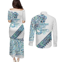 Kahui Whetu Paua shell Kowhaiwhai Taniko Personalised Couples Matching Puletasi and Long Sleeve Button Shirt Taniwha Maori Tribal Style