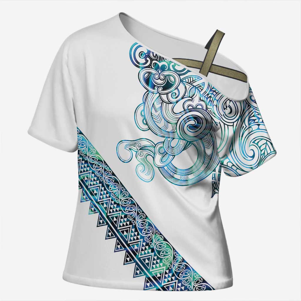 Kahui Whetu Paua shell Kowhaiwhai Taniko Personalised Cross Shoulder Shirt Taniwha Maori Tribal Style
