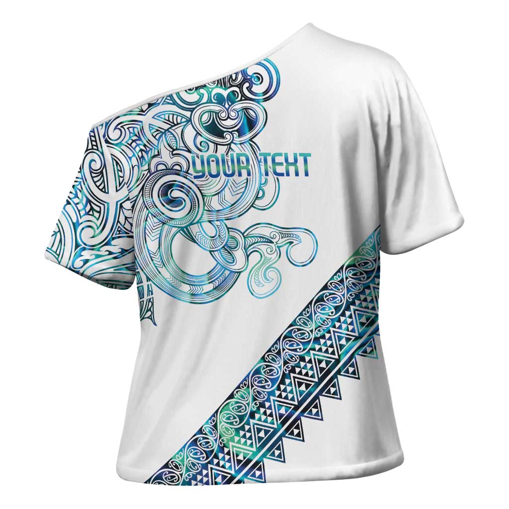 Kahui Whetu Paua shell Kowhaiwhai Taniko Personalised Cross Shoulder Shirt Taniwha Maori Tribal Style