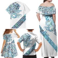 Kahui Whetu Paua shell Kowhaiwhai Taniko Personalised Family Matching Off Shoulder Maxi Dress and Hawaiian Shirt Taniwha Maori Tribal Style LT9 - Polynesian Pride