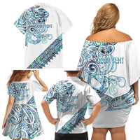 Kahui Whetu Paua shell Kowhaiwhai Taniko Personalised Family Matching Off Shoulder Short Dress and Hawaiian Shirt Taniwha Maori Tribal Style LT9 - Polynesian Pride