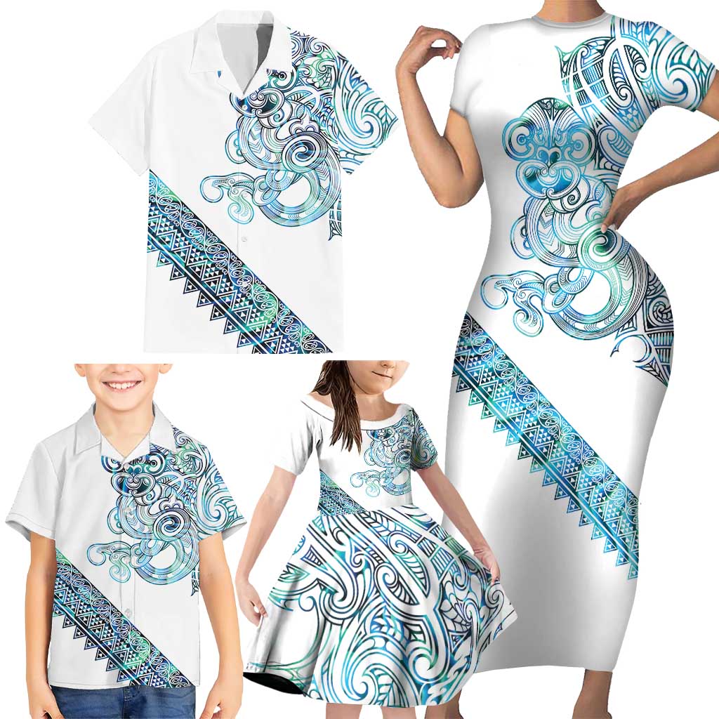 Kahui Whetu Paua shell Kowhaiwhai Taniko Personalised Family Matching Short Sleeve Bodycon Dress and Hawaiian Shirt Taniwha Maori Tribal Style LT9 - Polynesian Pride