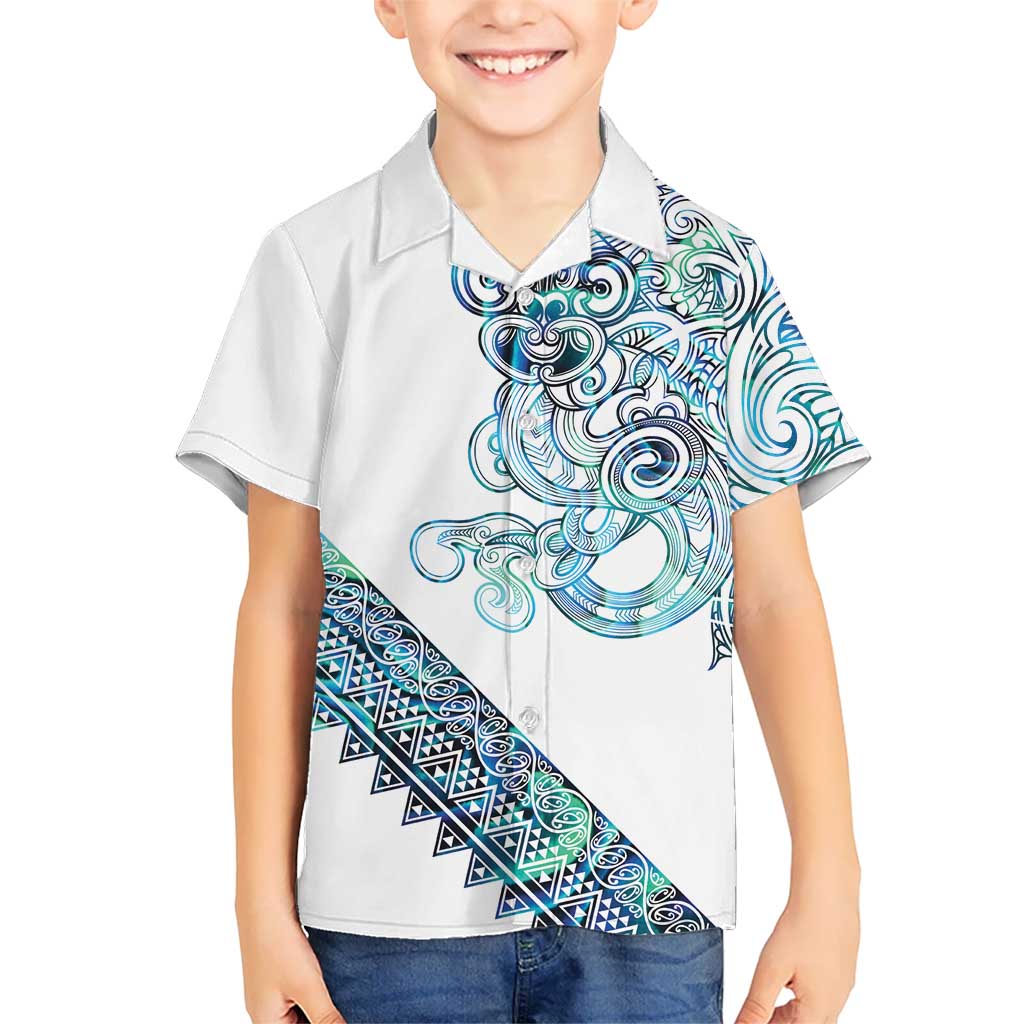 Kahui Whetu Paua shell Kowhaiwhai Taniko Personalised Family Matching Short Sleeve Bodycon Dress and Hawaiian Shirt Taniwha Maori Tribal Style LT9 Son's Shirt Blue - Polynesian Pride
