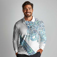Kahui Whetu Paua shell Kowhaiwhai Taniko Personalised Long Sleeve Polo Shirt Taniwha Maori Tribal Style LT9 - Polynesian Pride