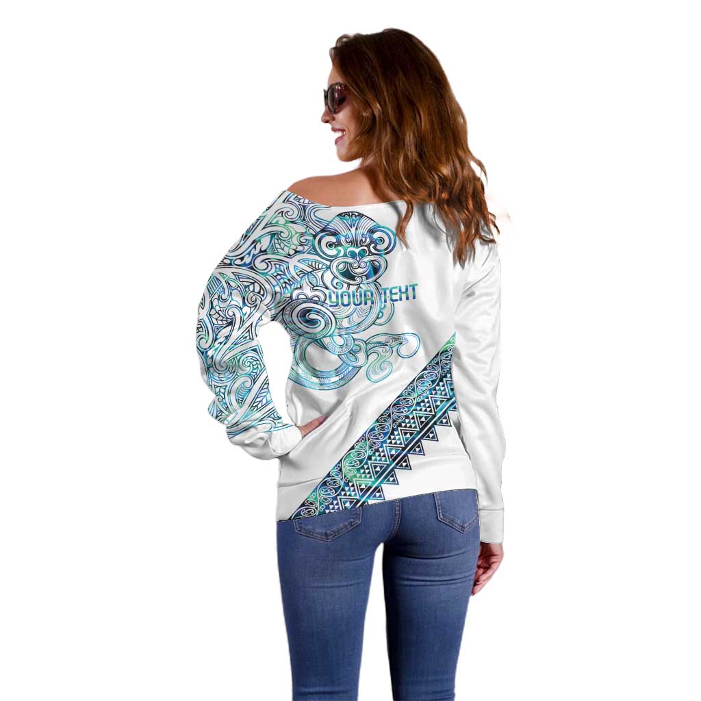 Kahui Whetu Paua shell Kowhaiwhai Taniko Personalised Off Shoulder Sweater Taniwha Maori Tribal Style