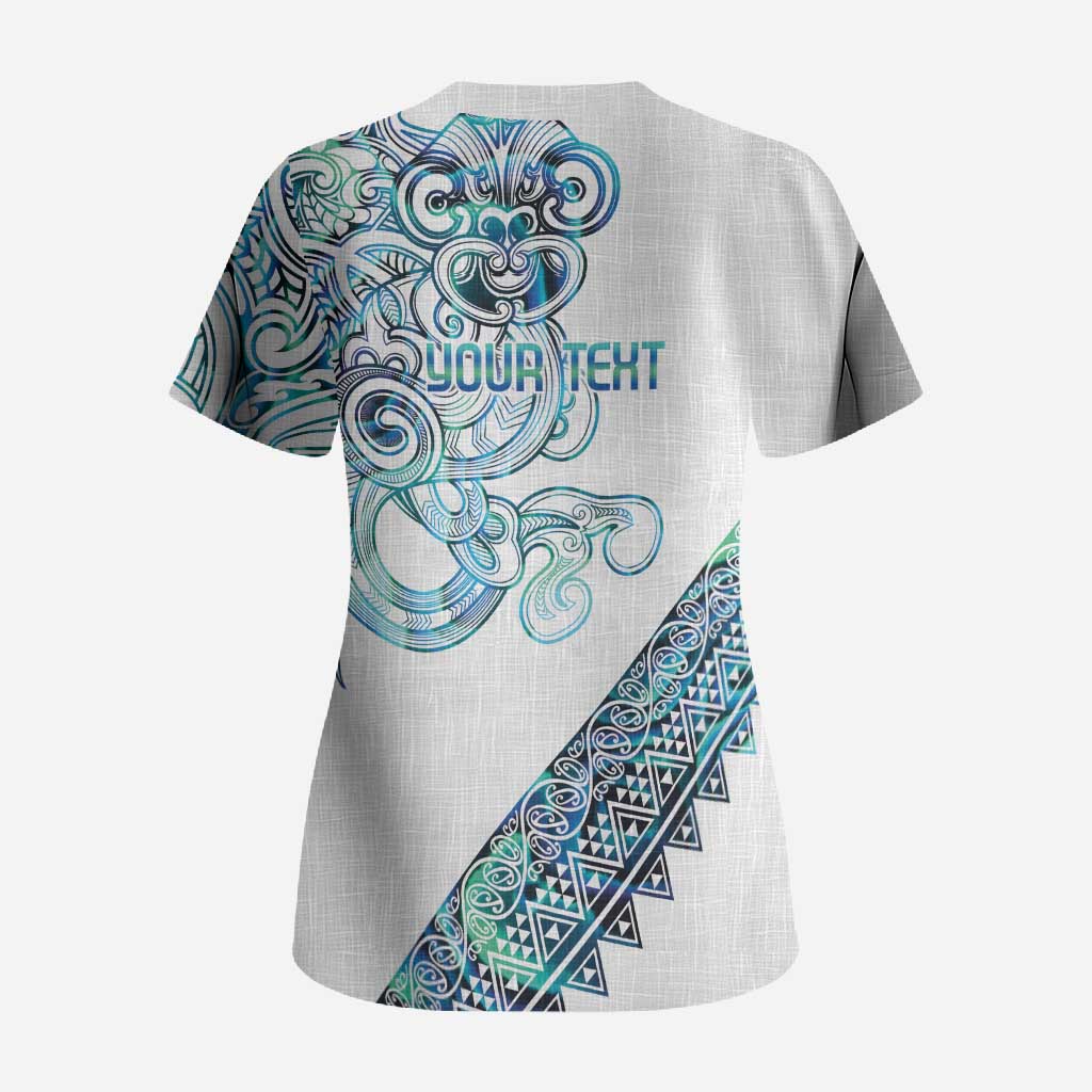 Kahui Whetu Paua shell Kowhaiwhai Taniko Personalised Scrub Top Taniwha Maori Tribal Style