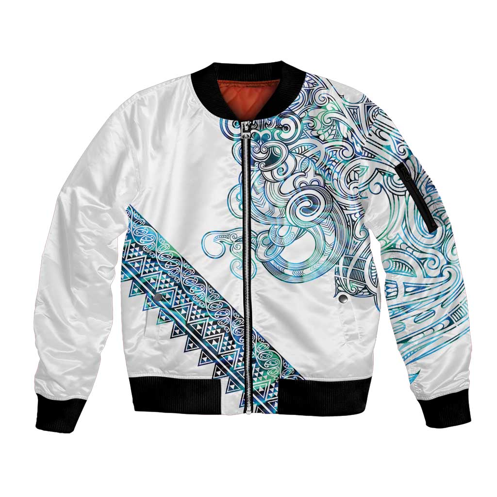Kahui Whetu Paua shell Kowhaiwhai Taniko Personalised Sleeve Zip Bomber Jacket Taniwha Maori Tribal Style