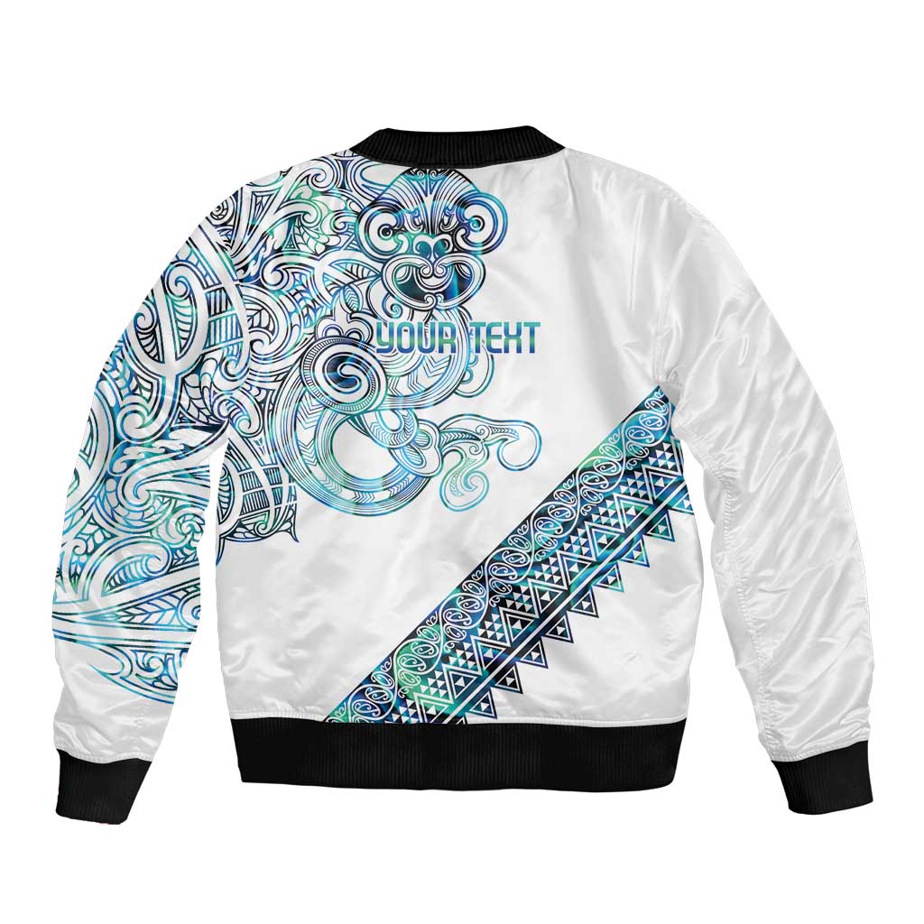 Kahui Whetu Paua shell Kowhaiwhai Taniko Personalised Sleeve Zip Bomber Jacket Taniwha Maori Tribal Style