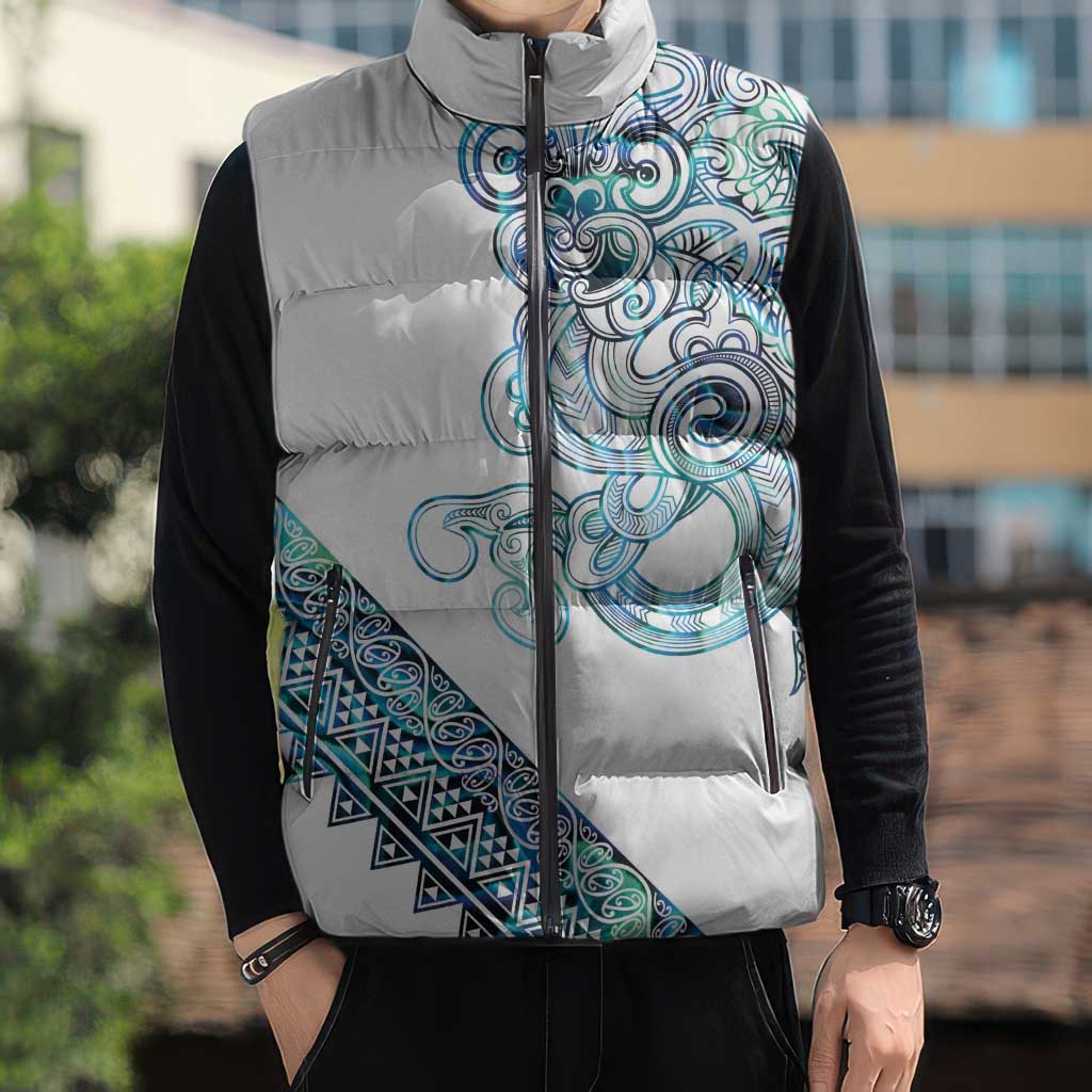 Kahui Whetu Paua shell Kowhaiwhai Taniko Personalised Sleeveless Puffer Jacket Taniwha Maori Tribal Style