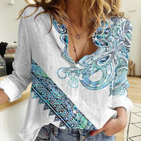 Kahui Whetu Paua shell Kowhaiwhai Taniko Personalised Women Casual Shirt Taniwha Maori Tribal Style LT9 Female Blue - Polynesian Pride