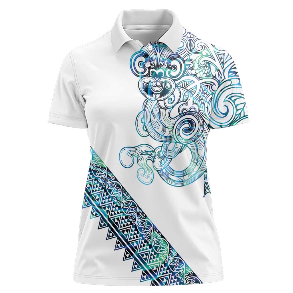 Kahui Whetu Paua shell Kowhaiwhai Taniko Personalised Women Polo Shirt Taniwha Maori Tribal Style LT9 Female Blue - Polynesian Pride