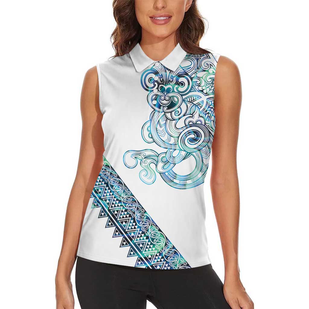 Kahui Whetu Paua shell Kowhaiwhai Taniko Personalised Women Sleeveless Polo Shirt Taniwha Maori Tribal Style LT9 - Polynesian Pride