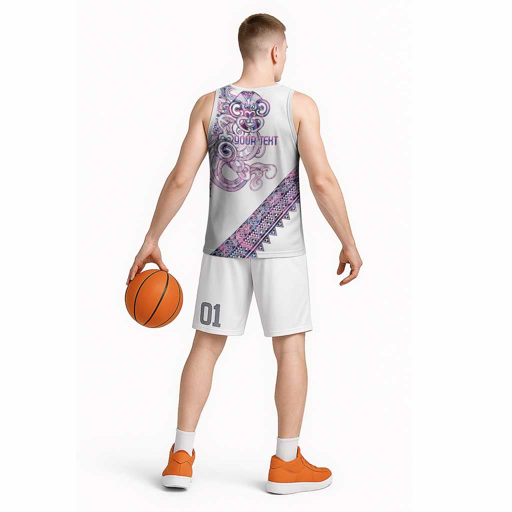 Mawhero Paua shell Kowhaiwhai Taniko Personalised Basketball Jersey Taniwha Maori Tribal Style