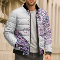 Mawhero Paua shell Kowhaiwhai Taniko Personalised Bomber Puffer Jacket Taniwha Maori Tribal Style