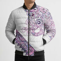 Mawhero Paua shell Kowhaiwhai Taniko Personalised Bomber Puffer Jacket Taniwha Maori Tribal Style