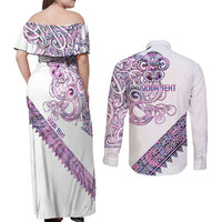 Mawhero Paua shell Kowhaiwhai Taniko Personalised Couples Matching Off Shoulder Maxi Dress and Long Sleeve Button Shirt Taniwha Maori Tribal Style LT9 - Polynesian Pride