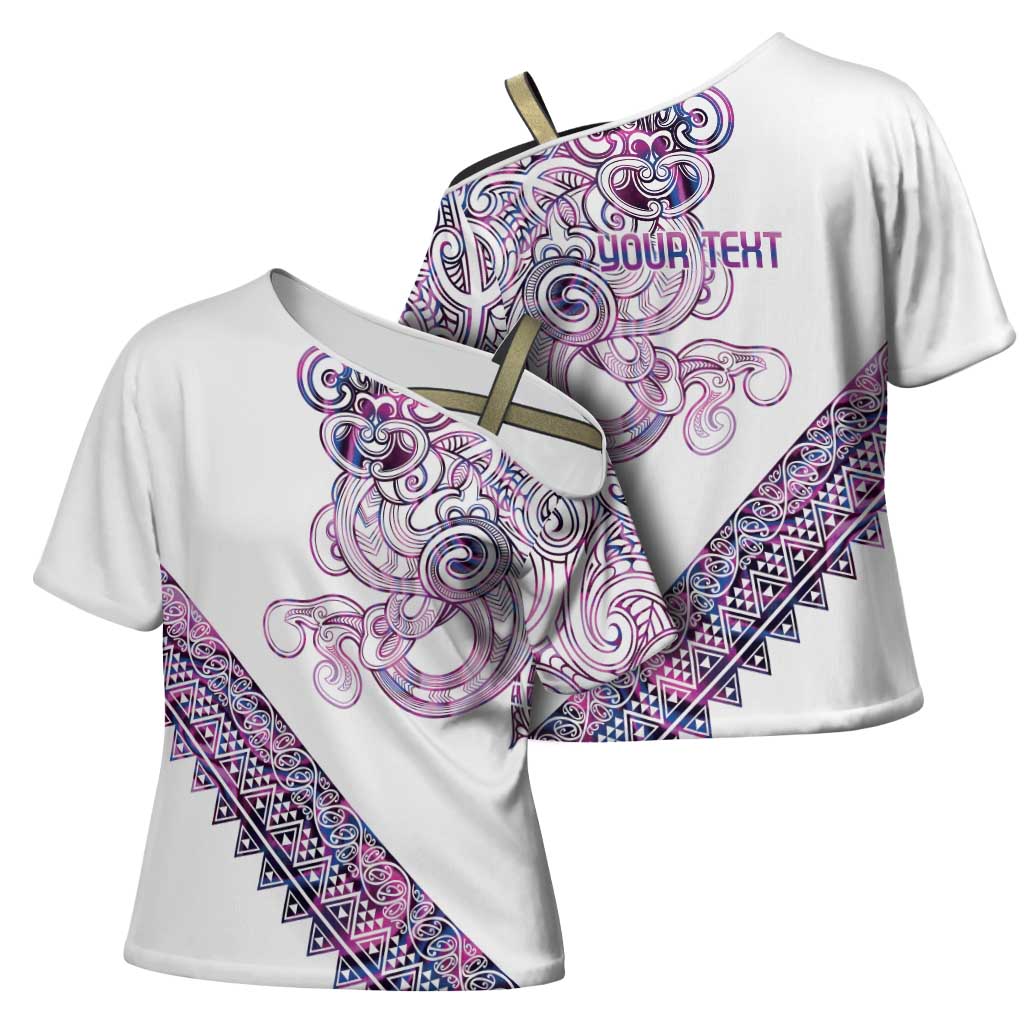 Mawhero Paua shell Kowhaiwhai Taniko Personalised Cross Shoulder Shirt Taniwha Maori Tribal Style