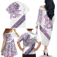 Mawhero Paua shell Kowhaiwhai Taniko Personalised Family Matching Off The Shoulder Long Sleeve Dress and Hawaiian Shirt Taniwha Maori Tribal Style LT9 - Polynesian Pride