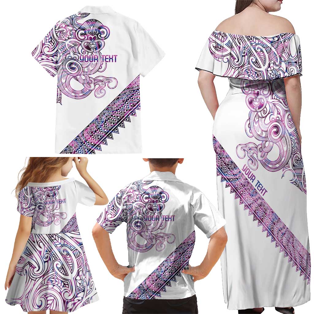 Mawhero Paua shell Kowhaiwhai Taniko Personalised Family Matching Off Shoulder Maxi Dress and Hawaiian Shirt Taniwha Maori Tribal Style LT9 - Polynesian Pride