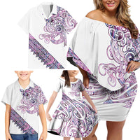 Mawhero Paua shell Kowhaiwhai Taniko Personalised Family Matching Off Shoulder Short Dress and Hawaiian Shirt Taniwha Maori Tribal Style LT9 - Polynesian Pride