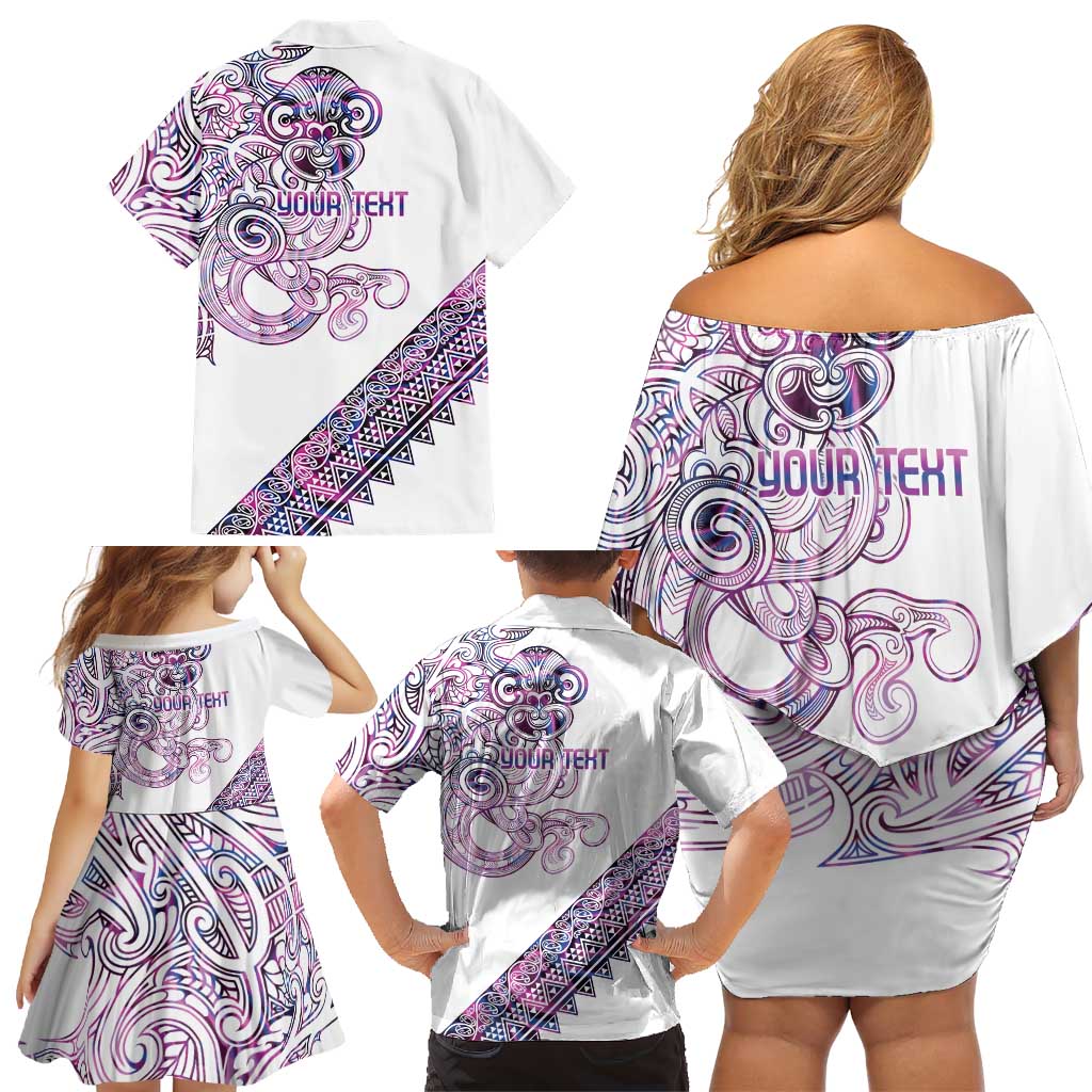 Mawhero Paua shell Kowhaiwhai Taniko Personalised Family Matching Off Shoulder Short Dress and Hawaiian Shirt Taniwha Maori Tribal Style LT9 - Polynesian Pride