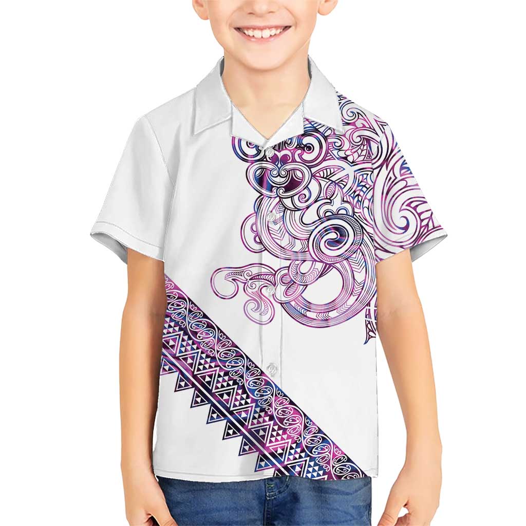 Mawhero Paua shell Kowhaiwhai Taniko Personalised Family Matching Puletasi and Hawaiian Shirt Taniwha Maori Tribal Style LT9 Son's Shirt Pink - Polynesian Pride