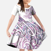 Mawhero Paua shell Kowhaiwhai Taniko Personalised Family Matching Short Sleeve Bodycon Dress and Hawaiian Shirt Taniwha Maori Tribal Style LT9 Daughter's Dress Pink - Polynesian Pride
