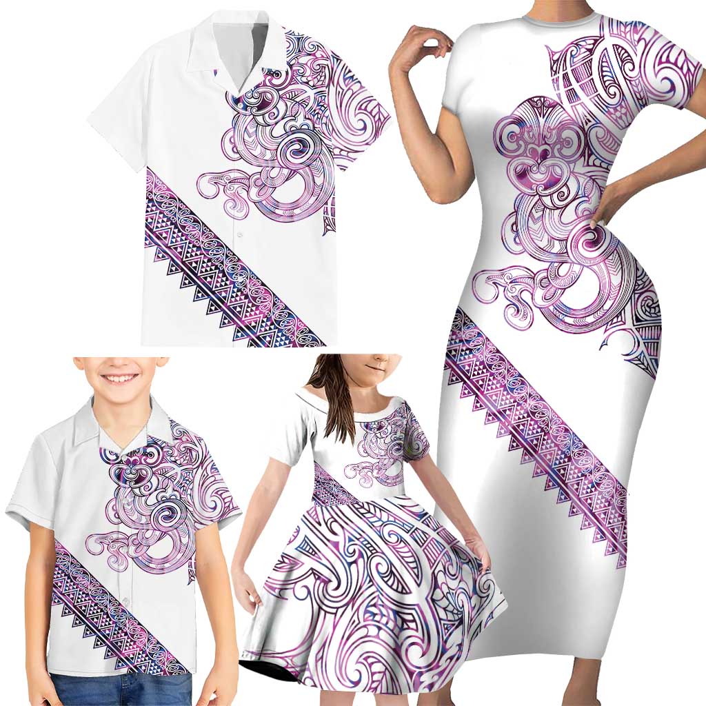 Mawhero Paua shell Kowhaiwhai Taniko Personalised Family Matching Short Sleeve Bodycon Dress and Hawaiian Shirt Taniwha Maori Tribal Style LT9 - Polynesian Pride