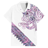Mawhero Paua shell Kowhaiwhai Taniko Personalised Family Matching Summer Maxi Dress and Hawaiian Shirt Taniwha Maori Tribal Style LT9 Dad's Shirt - Short Sleeve Pink - Polynesian Pride