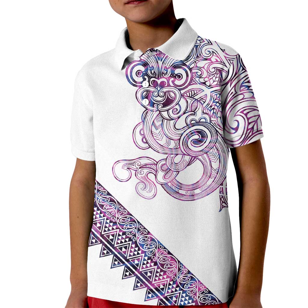 Mawhero Paua shell Kowhaiwhai Taniko Personalised Kid Polo Shirt Taniwha Maori Tribal Style