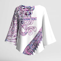 Mawhero Paua shell Kowhaiwhai Taniko Personalised Kimono Sleeve Blouse Taniwha Maori Tribal Style