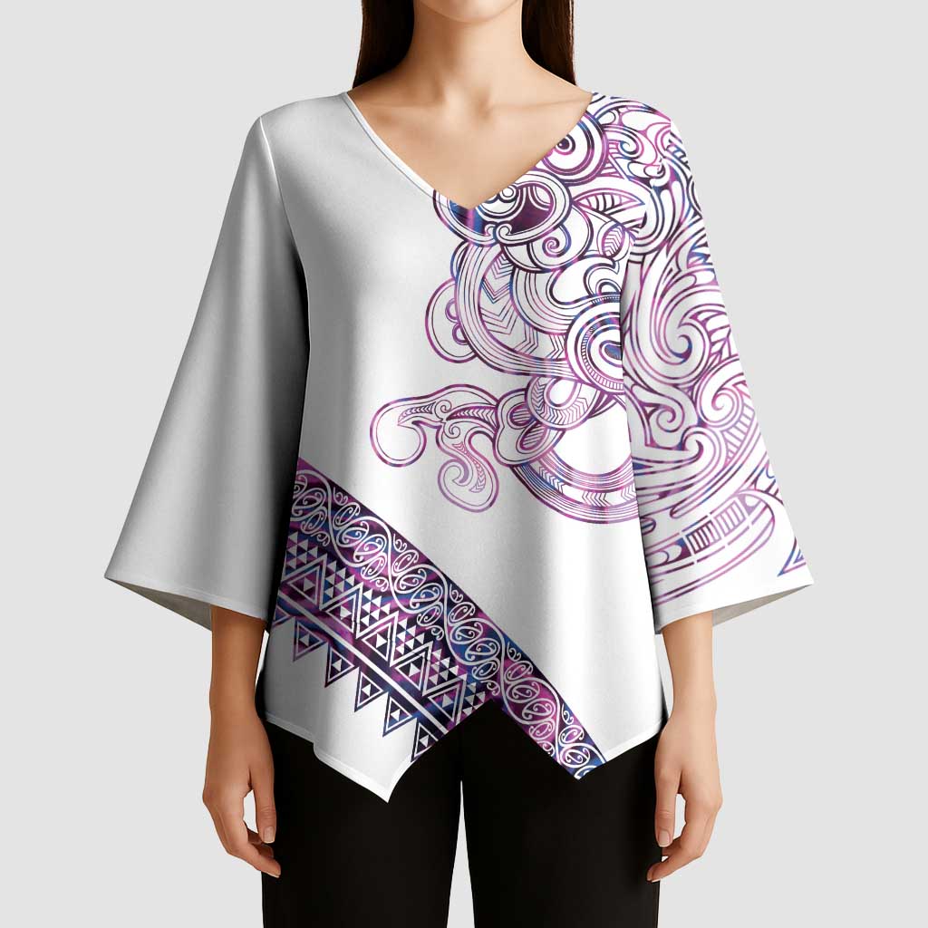 Mawhero Paua shell Kowhaiwhai Taniko Personalised Kimono Sleeve Blouse Taniwha Maori Tribal Style